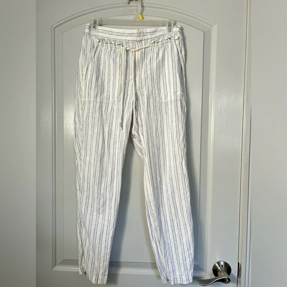 Anthropologie Off White Linen Blend Summer Beachy striped pants size XS - Picture 4 of 16